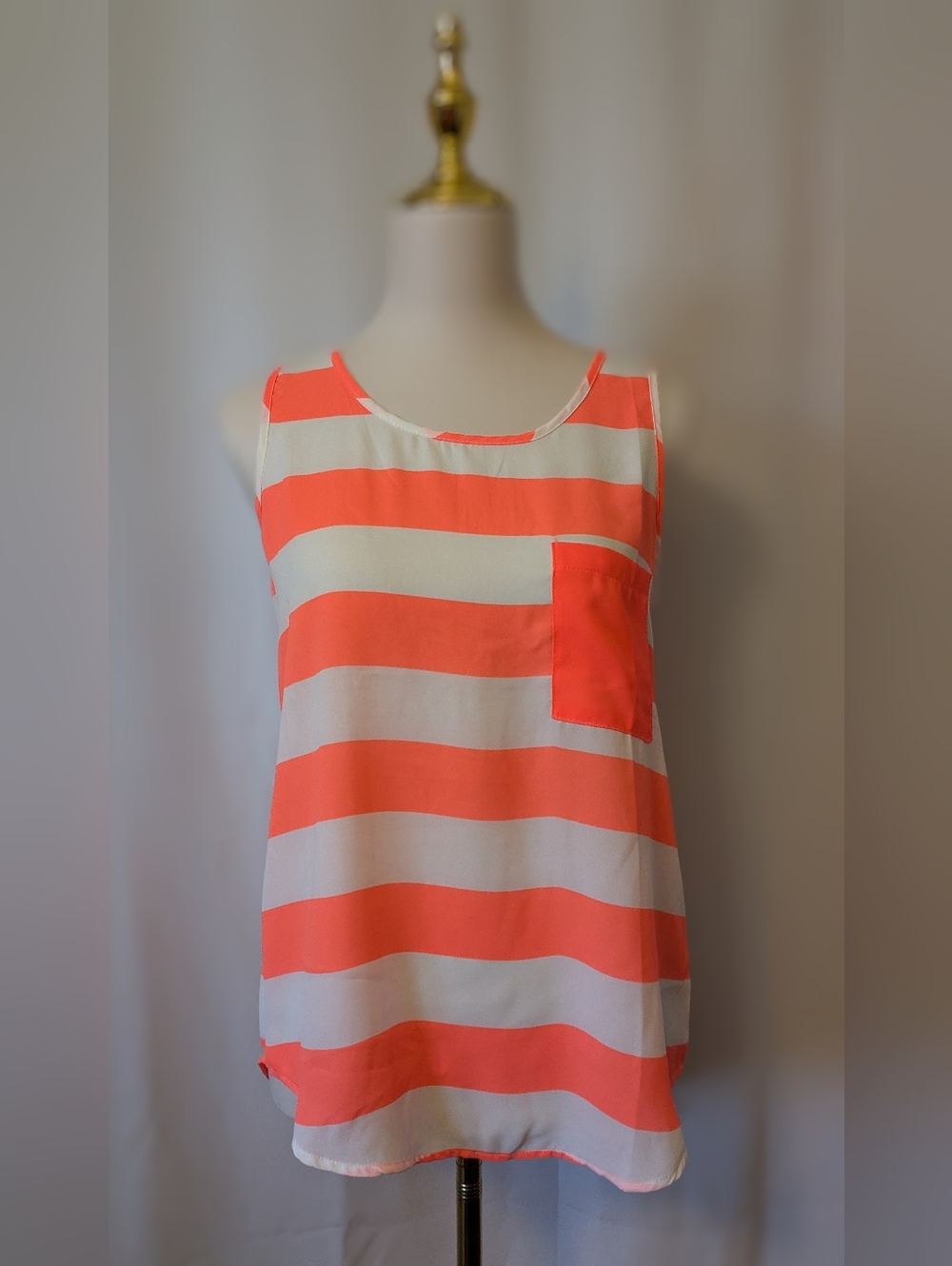 Pink Owl Coral( Neon Orange ) and White Striped Tank with Front Zip